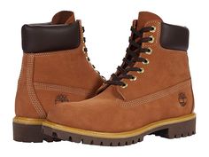 Timberland 6 Premium Waterproof Boot - Men's Lace-up Boots : Rust Nubuck Mid Brown : Timberland recommends buying boots a half size down from your normal size. So if you're usually a size 11, order a size 10.5 When you think of Timberland boots, you're thinking of these. The original waterproof boot was designed more than 40 years ago and remains a best-seller today, with tireless waterproof performance and instantly recognizable work-boot styling. This style all started with the iconic 10061 ye Boot Styling, Mens Lace Up Boots, Timberland 6, Buy Boots, Yellow Boots, Timberlands Shoes, Work Boot, Timberland Mens, Casual Lace