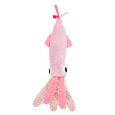 a pink stuffed animal hanging from a string