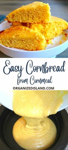 easy cornbread from cornmeal in a white bowl