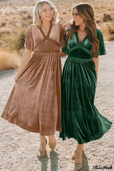 Olivia Mark - Luxurious Chestnut Velvet Maxi Dress with Empire Waist Design Pink Velvet Dress, Velvet Maxi Dress, Velvet Maxi, Flowy Maxi Dress, Cardigan Sweaters For Women, V Neckline, Boutique Dresses, 8 M, Empire Waist