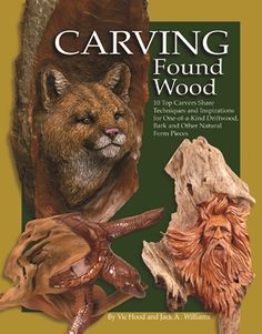 carving found wood book cover with two carved animals