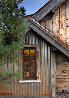 an image of a house made out of wood and metal with pictures of the exterior