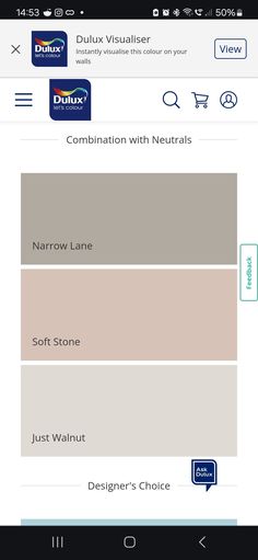 the color scheme for dulux's neutrals is shown on an iphone screen