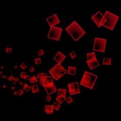 red cubes are flying in the air on a black background