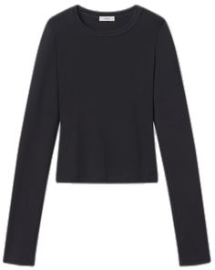 Black Long Sleeve Top With Thumbholes For Layering, Black Long Sleeve Crew Neck Top With Thumbholes, Black Tops With Thumbholes For Fall, Black Long Sleeve Top With Thumbholes For Fall, Black Tops With Thumbholes For Spring, Black Spring Tops With Thumbholes, Black Spring Top With Thumbholes, Black Long Sleeve Tops With Thumbholes, Basic Black Tops For Fall