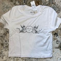 Brand New With Tags Cute Logo Print Tops For Spring, Cute Spring Tops With Logo Print, Cute Summer Tops With Logo Print, Spring Crop Top With Logo Print, Cute White Print Tops For Spring, White Logo Print Crop Top, Black Going Out Tops, Green Tube Top, Cherub Baby