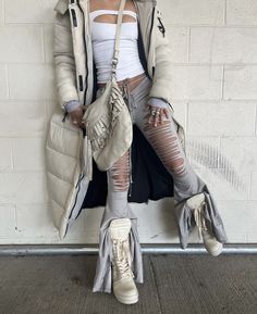 White Fur Boots Outfit Y2k, Demonia Fluffy Boots, Fur Demonia Boots, Winter Streetwear Long Sleeve Fur Coat, White Demonia Boots Fur, White Runway, Desert Fashion, White Outfits, Japanese Fashion