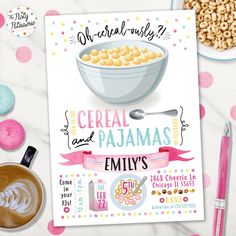 cereal and pajama's personalized birthday party poster