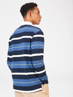 Striped Rugby Polo - Dark Navy - Ben Sherman Contrast Collar, Navy Stripes, Dark Navy, Collar And Cuff, Stripe Print, Rugby, Trinidad And Tobago, Relaxed Fit, Navy