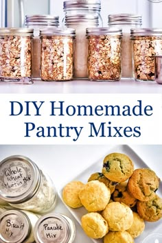 homemade pantry mixes in mason jars with text overlay that reads diy homemade pantry mixes