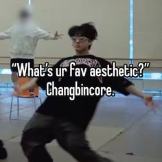 two people are dancing in the middle of a room with text that reads, what's ur fav aesthetic? chagrinore