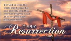 a cross with a red ribbon on it and the words happy resinection day