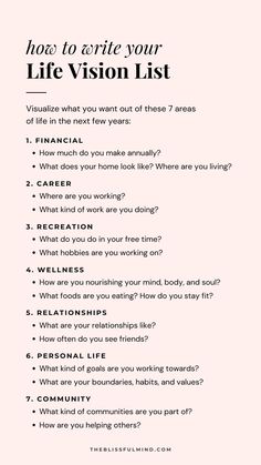 Life Vision List, Vision List, Healing Journaling, Life Vision, Self Care Bullet Journal, Trening Fitness, Writing Therapy, Vie Motivation, Get My Life Together