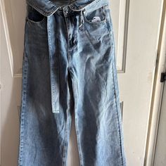 New! Holdover Belted High Rise Light Wash Jeans Size Large, Runs A Bit Small Wide Leg Jeans Cheap Washed Blue Jeans With Frayed Hem, Cheap Holey Denim Jeans, Light Wash Jeans, Jeans Color, Wash Jeans, Jeans Brands, Colored Jeans, Wide Leg Jeans, Flare Jeans