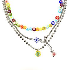 PRICES MAY VARY. 【Size】This item include three separate necklaces: Beaded Choker 13”+4”; Flower Necklace 16”; Flower & Bead Necklace 15”+2” 【Material】14K white gold plated stainless steel chains. Beads and flower pendant are made of colored glaze. High quality, safe to skin, will not fade and not easy to be broken. 【Design】This layered y2k trendy necklace has 3 tier. Includes 1 rainbow beaded choker and 2 dainty flower necklaces. They are designed to be worn together, but you can also choose to Surfergirl Style, Colorful Beaded Necklace, Y2k Necklace, Y2k Accessories, Indie Jewelry, Necklace Bead, Necklace Layered, Bead Choker, Trendy Necklaces