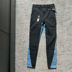 Perfect Condition With Tags Color Blocked Black And Blue Skinny Jeans. Fashion Nova Size 7. Black High Waist Color Block Bottoms, High Waist Black Color Block Bottoms, Fitted Color Block Blue Bottoms, Fitted Black Color Block Bottoms, Blue Fitted Bottoms With Contrast Color, Bow Tie Pants, 7 Jeans, Fall Pants, Fashion Nova Pants