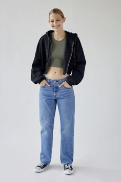 Effortless jeans from Levi's in a ‘90s inspired silhouette. Cut with a mid-rise and a baggy straight leg. Complete with a mini logo tab at the back pocket. Features. Levi's jeans in a vintage fit with a classic mid-rise and a relaxed straight leg that falls below the ankle Crafted from rigid denim that will soften more and more over time Logo patch at the back waistband Zip fly; 5-pocket styling Content + Care. 100% Cotton Machine wash Imported Size + Fit. Mid rise Straight leg Full length Model Levis Straight Leg Jeans Outfit, 501 Levis Women Outfits Street Styles, Levi Outfits, 501 Levis Women Outfits, Levis 501 90s, Levi Jeans Outfit, Time Logo, Jeans Urban Outfitters, Straight Leg Jeans Outfits