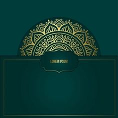 a green and gold card with an ornate design on the front, in arabic style