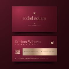 two business cards with the name and number on them, one in gold and red