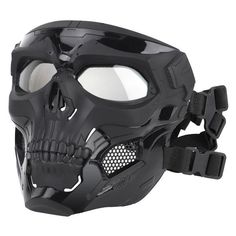 a black skull mask with goggles on it