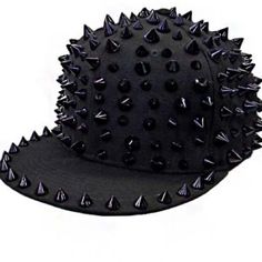 Women's Miz Snap Back; All Black Handcrafted Black Spiked Baseball Cap Super Fashion Forward Hot Trendy All Black Baseball Cap With Adorned Handcrafted Black Stud Spikes Snap Back Punk Style Adjustable Baseball Cap, Adjustable Punk Style Baseball Cap, Trendy Black Snapback Hat With Flat Bill, Trendy Black Flat Brim Baseball Cap, Alternative Style Black Adjustable Hat, Alternative Style Adjustable Cap, Adjustable Alternative Style Cap, Black Punk Brimmed Hats, Punk Cap Hat One Size Fits Most