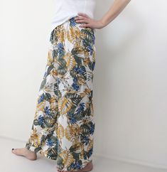 Excited to share the latest addition to my #etsy shop: Wide Leg Cotton Summer Pants, High Waisted Palazzo Travel Pants, Boho Elastic Waist Trousers, Loose Casual Clothing, Girl Friend Gift https://etsy.me/2QSvE72 #birthday #bohohippie #harem #white #rainbow #widelegpan Summer Boho Print Wide-leg Pants, Bohemian Wide-leg Beach Pants, Bohemian Style Printed Wide-leg Pants, Bohemian Wide-leg Pants With Floral Print, Summer Floral Print Wide-leg Harem Pants, Boho Festival Outfit, Casual Pants Style, Travel Pants, Boho Scarfs