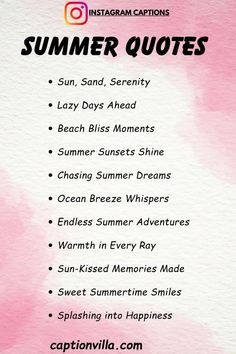 a pink and white poster with the words summer quotes