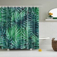 tropical-leaves-shower-curtain Tropical Showers, Elegant Drapes, Decoration Originale, Curtain Material, Patterned Shower Curtain, Plant Pattern, Fabric Shower Curtains, Curtain Sets, Bathroom Shower Curtains