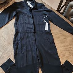 Black Long Sleeve Aviator Jumpsuit Size S Nwt Young Fabulous & Broke Black Utility Jumpsuit For Workwear, Black Long Sleeve Jumpsuit, Black Purple Ombre, Black Short Jumpsuit, Utility Romper, Jumpsuit Fitted, Jumpsuit Navy Blue, Olive Pants, Tie Dye Pants