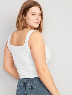 Solid Ribbed Tank Top With Square Neck, Solid Ribbed Square Neck Tank Top, Ribbed Square Neck Trendy Tank Top, Trendy Ribbed Square Neck Tank Top, White Ribbed Square Neck Top, Casual Cotton Camisole With Square Neck, Stretch Square Neck Tank Top, Casual Ribbed Crop Top With Square Neck, Casual Ribbed Square Neck Top