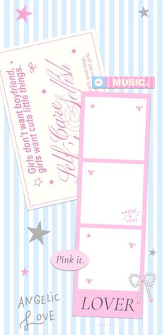 a pink and blue striped card with stars on the bottom, next to it is an envelope