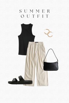 Black Sandals Outfit, Summer Outfits 2017, Linen Pants Outfit, Summer Wardrobe Staples, Summer Shorts Outfits, Black Strappy Sandals