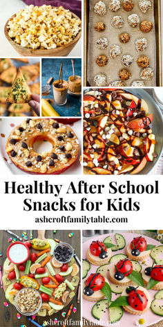 Collage of after school snacks for kids and teens. Homemade Snacks For School, Whole Food Snacks For Kids, Kids School Snack Ideas, Kid Snacks For School, Easy Snacks For Kids To Make, Kids Snack Ideas For School, After School Snacks For Teens, Fun Healthy Snacks For Kids, Kids School Snacks