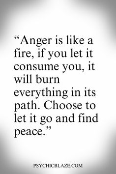 the quote anger is like a fire if you let it consume you, it will burn everything in its path choose to let it go and find peace