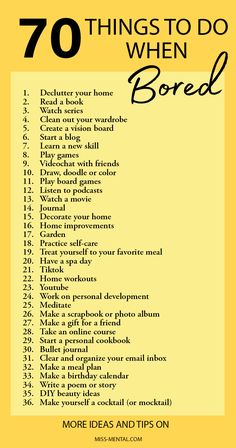 Ultimate list of 70 things to do when bored at home. Bored List, Crafts To Do When Your Bored, Bored Jar, Bored At Home, Things To Do Alone, What To Do When Bored, Things To Do At Home, Productive Things To Do, Things To Do When Bored