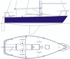 a blueprint drawing of a sailboat with the top and bottom sections drawn out