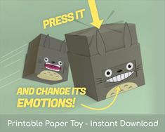 an image of two boxes with funny faces on them and the words printable paper toy instant