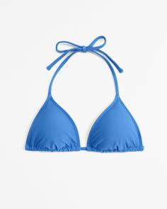 Our classic string triangle bikini top in our trendy rib fabric, featuring adjustable tie straps and removable pads. Rib Fabric, Women Halter, Ribbed Fabric, American Apparel, Womens Swimwear, Abercrombie Fitch, Womens Tops, Fabric, Blue