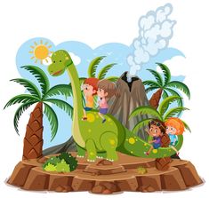 kids riding on the back of a dinosaur