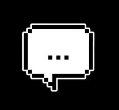 a black and white image of a speech bubble with two small squares in the middle