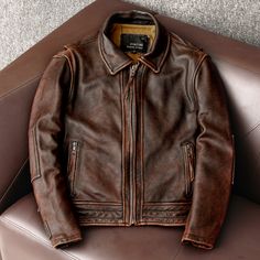 Meet our Amekaji Men's Cowhide Leather Jacket:  If you love leather jackets, you’re especially going to love this motorcycle leather jacket! It’s elegant, stunning, and extremely comfortable. Awaken your independence with this symbol of rugged modernity. The soft inner viscose lining complements the durable body of the Biker Clothing, Vintage Cafe Racer, Biker Outfit, Real Leather Jacket, Motorcycle Leather, Biker Leather, Vintage Leather Jacket, Vintage Motorcycle, Genuine Leather Jackets