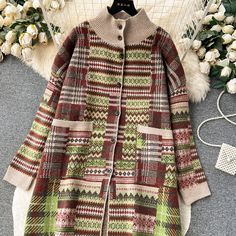 Women's Ethnic Sweater Cardigan Long Sleeve Long Cardigan Beige Patchwork Cardigan For Winter, Winter Beige Patchwork Cardigan, Fall Long Sleeve Cardigan With Fair Isle Pattern, Long Sleeve Fair Isle Cardigan For Fall, Fall Fair Isle Pattern Long Sleeve Cardigan, Fall Fair Isle Long Sleeve Cardigan, Fair Isle Sweater Coat For Fall, Multicolor Long Sleeve Outerwear With Fair Isle Pattern, Winter Patchwork Long Sleeve Sweater Coat