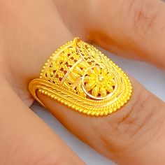 Shimmering Floral 22K Gold Vanki Ring 22k Gold Filigree Ring With Intricate Design For Wedding, Traditional Yellow Gold Filigree Ring For Formal Occasions, Traditional Yellow Gold Filigree Ring For Formal Events, Traditional Yellow Gold Ring With Intricate Design, Traditional Oval Yellow Gold Engraved Ring, Traditional Oval Engraved Yellow Gold Ring, Traditional Engraved Oval Yellow Gold Ring, 22k Gold Filigree Ring For Wedding, 22k Yellow Gold Filigree Ring For Wedding