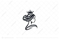 a woman's profile with a crown on her head logo for sale, this is an