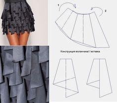 a skirt with ruffles on the bottom, and an image of how to sew it