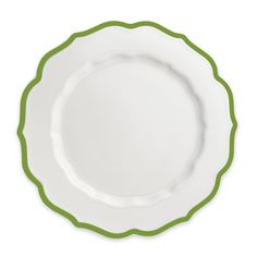 The Stella Scalloped Verde Dinner Plate by Caskata features a white design with a green border, embodying the timeless charm of vintage dinnerware. Neutral Palate, Entertaining Gifts, White Dinner Plates, Mirrored Nightstand, Dinner Plate Sets, Outdoor Lounge Furniture, Blue Plates, Home Candles, Table Accessories