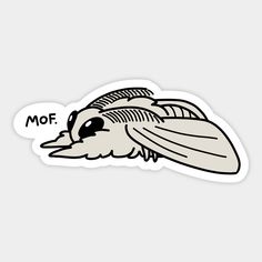 a sticker with an image of a bird on it's face and the words mof