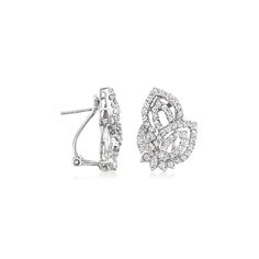 Ross-Simons - C. 1990 Vintage 2.20ct t. w. Diamond Floral Earrings in 14kt White Gold. C. 1990. Beautifully designed with floral elements, these fanciful Estate collection earrings embrace the modern look of open space, as 2.20 ct. t. w. baguette and round brilliant-cut diamonds light up your look in polished 14kt white gold. Clip/post, diamond floral earrings. Exclusive, one-of-a-kind Estate Jewelry. Diamond birthstones are the perfect gift for April birthdays. Diamond Lighting, April Birthday, Gold C, Diamond Birthstone, Floral Elements, Jewelry Diamond, Gorgeous Jewelry, Floral Earrings, Vintage Diamond