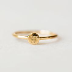 Mini Disc Initial Ring | 14-Karat – Golden Thread, Inc. Minimalist Gold Initial Ring With Engraving Option, Minimalist 14k Gold Monogram Rings, Minimalist Monogram 14k Gold Rings, Minimalist Initial Ring With Engraving For Promise, Monogrammed 14k Yellow Gold Initial Ring, 14k Yellow Gold Monogram Initial Ring, Minimalist 14k Gold Engraved Ring With Initials, Minimalist 14k Stamped Initial Ring For Promise, Minimalist 14k Initial Ring For Promise