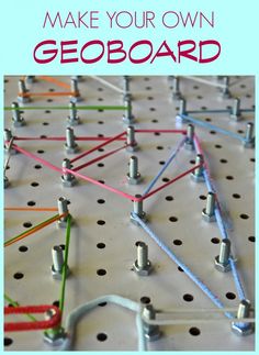 a close up of a board game with pins on it and the words make your own geoboard